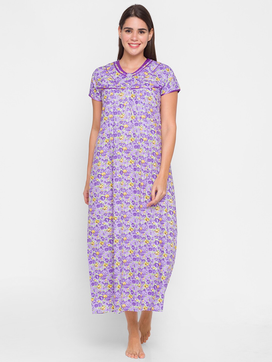 

AV2 Purple Printed Pure Cotton Maxi Nightdress