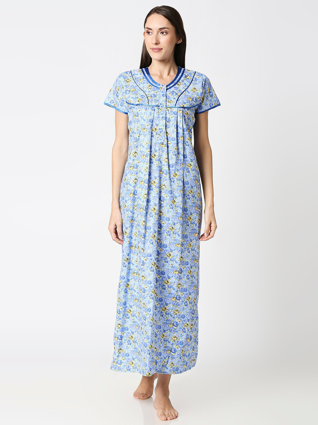 

AV2 Women Blue Printed Maxi Nightdress