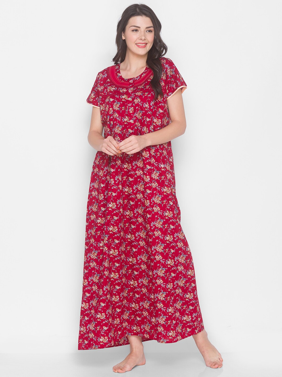 

AV2 Red Floral Printed Maxi Nightdress