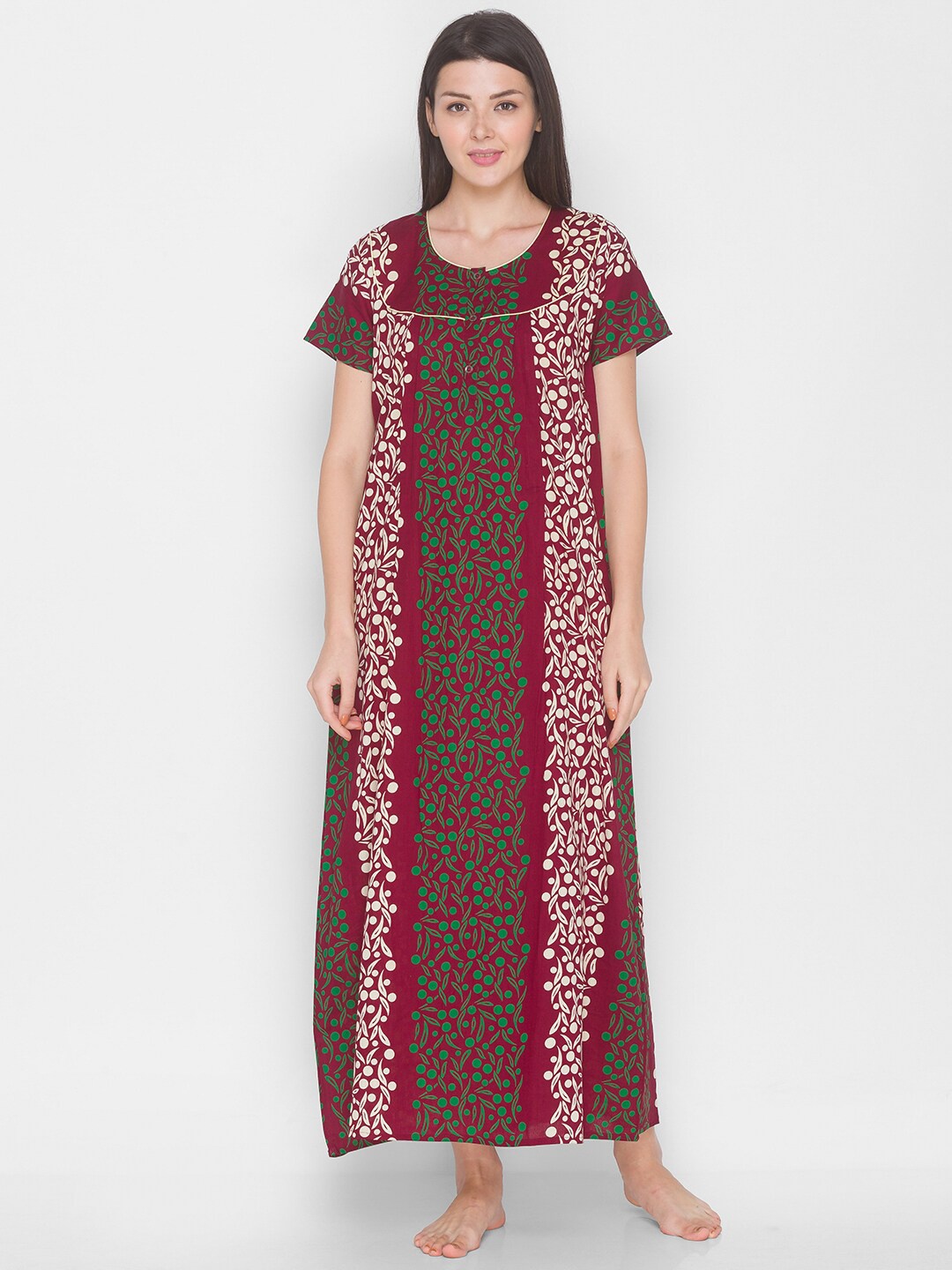 

AV2 Women Maroon Printed Pure Cotton Nightdress