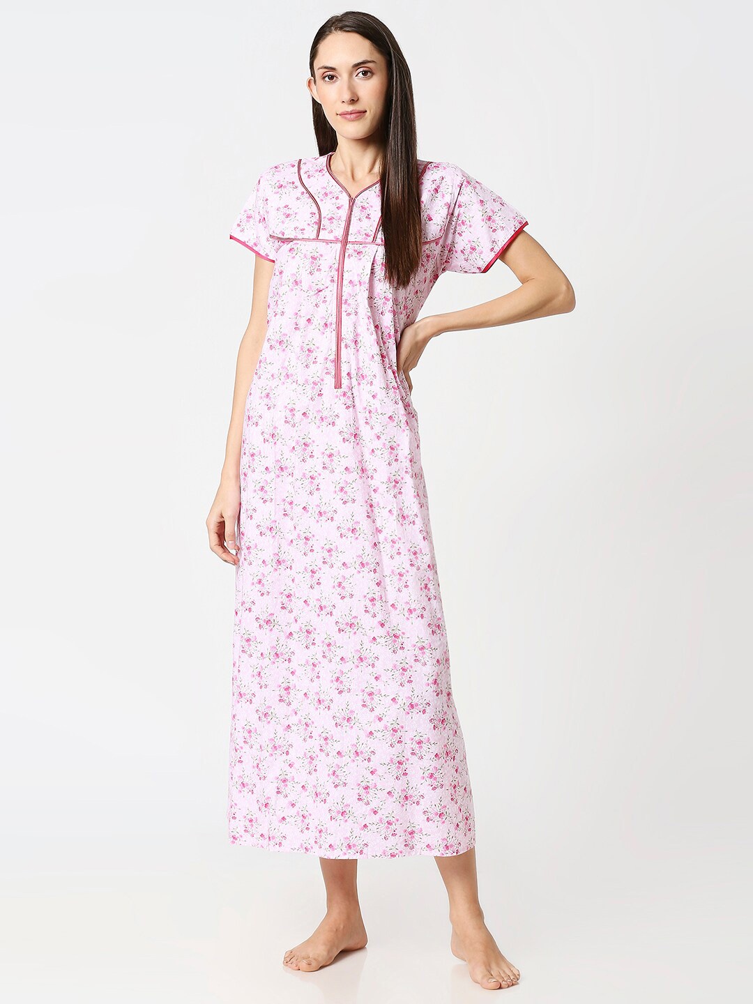 

AV2 Women Pink Printed Cotton Nightdress
