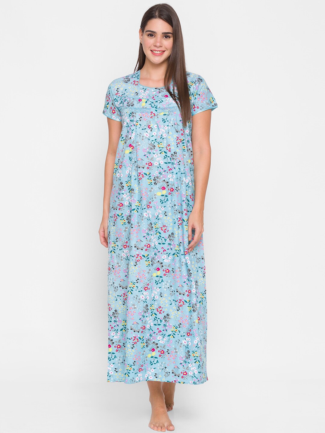 

AV2 Blue Printed Pure Cotton Maxi Nightdress