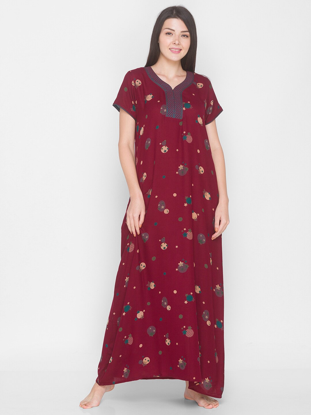 

AV2 Maroon Printed Maxi Nightdress