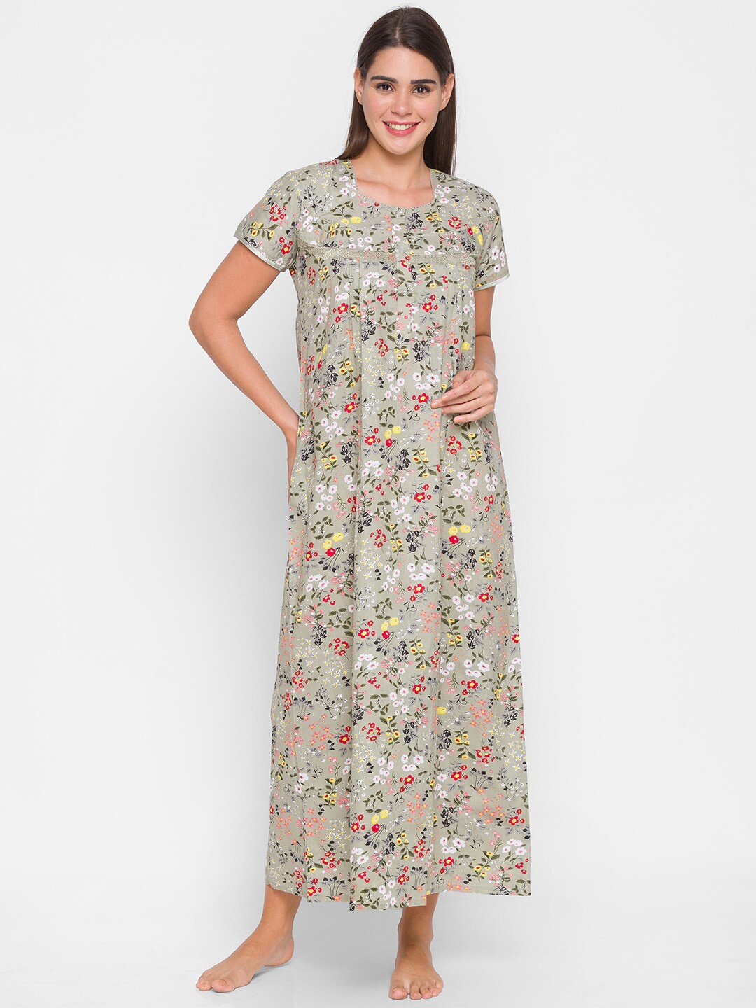 

AV2 Grey Printed Pure Cotton Maxi Nightdress