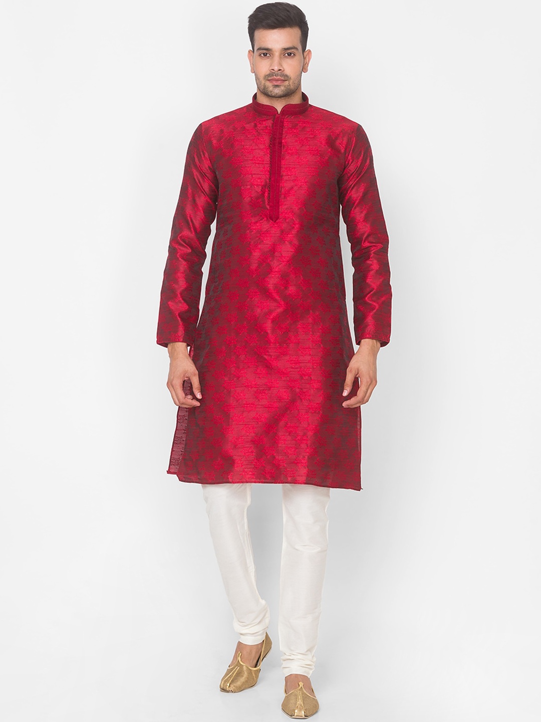 

Ethnicity Men Maroon Woven Design Jacquard Regular Kurta with Churidar