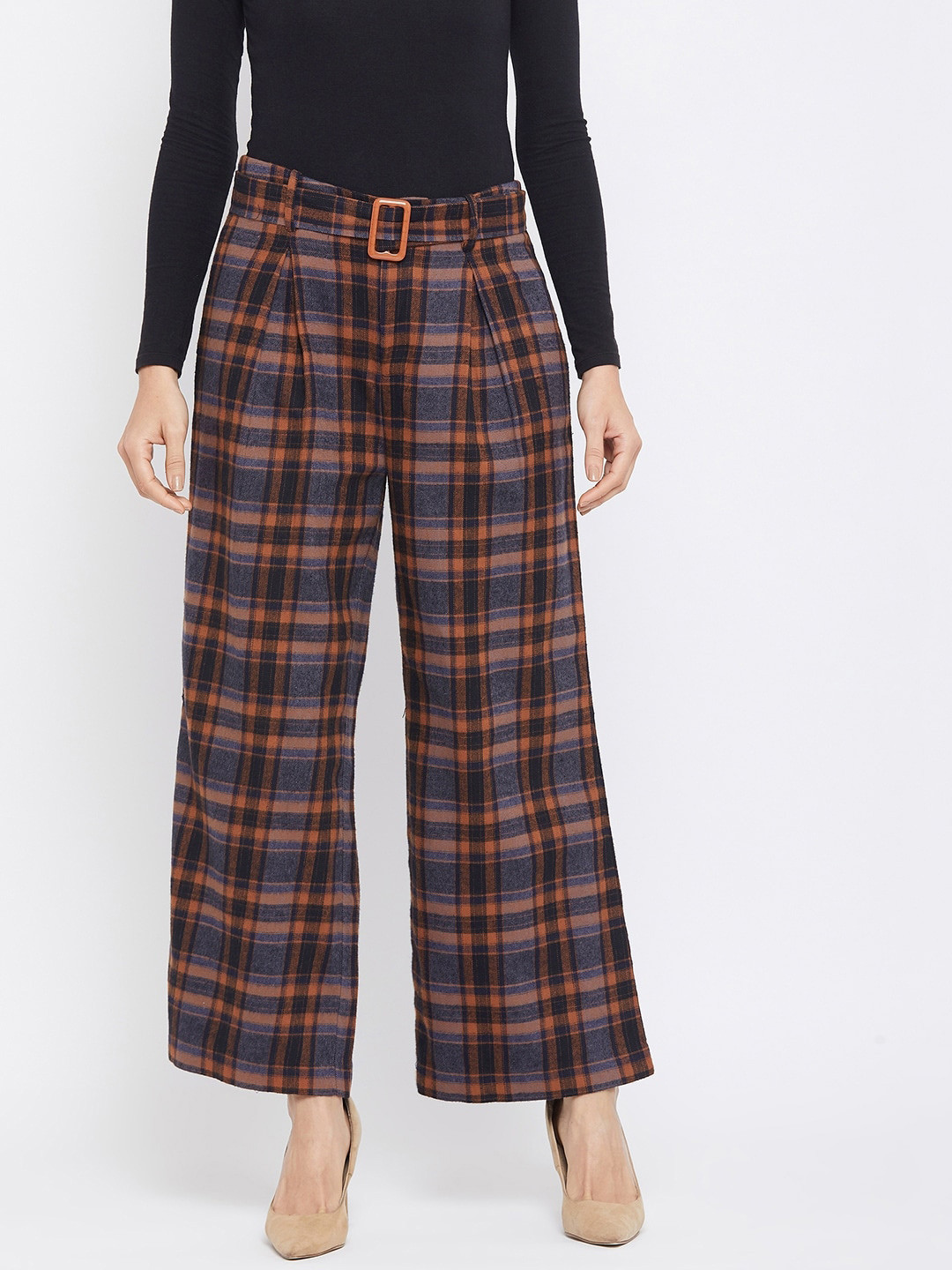 

CAMLA Women Brown & Blue Checked Palazzos