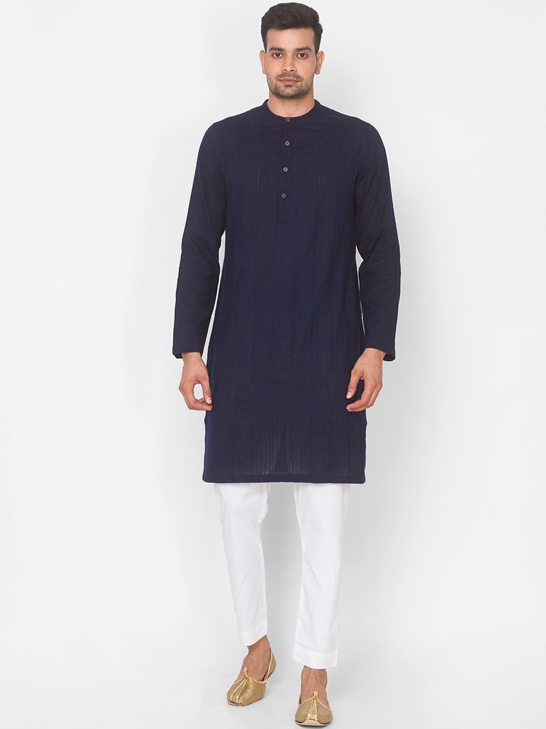 

Ethnicity Men Navy Blue Chikankari Dobby Kurta