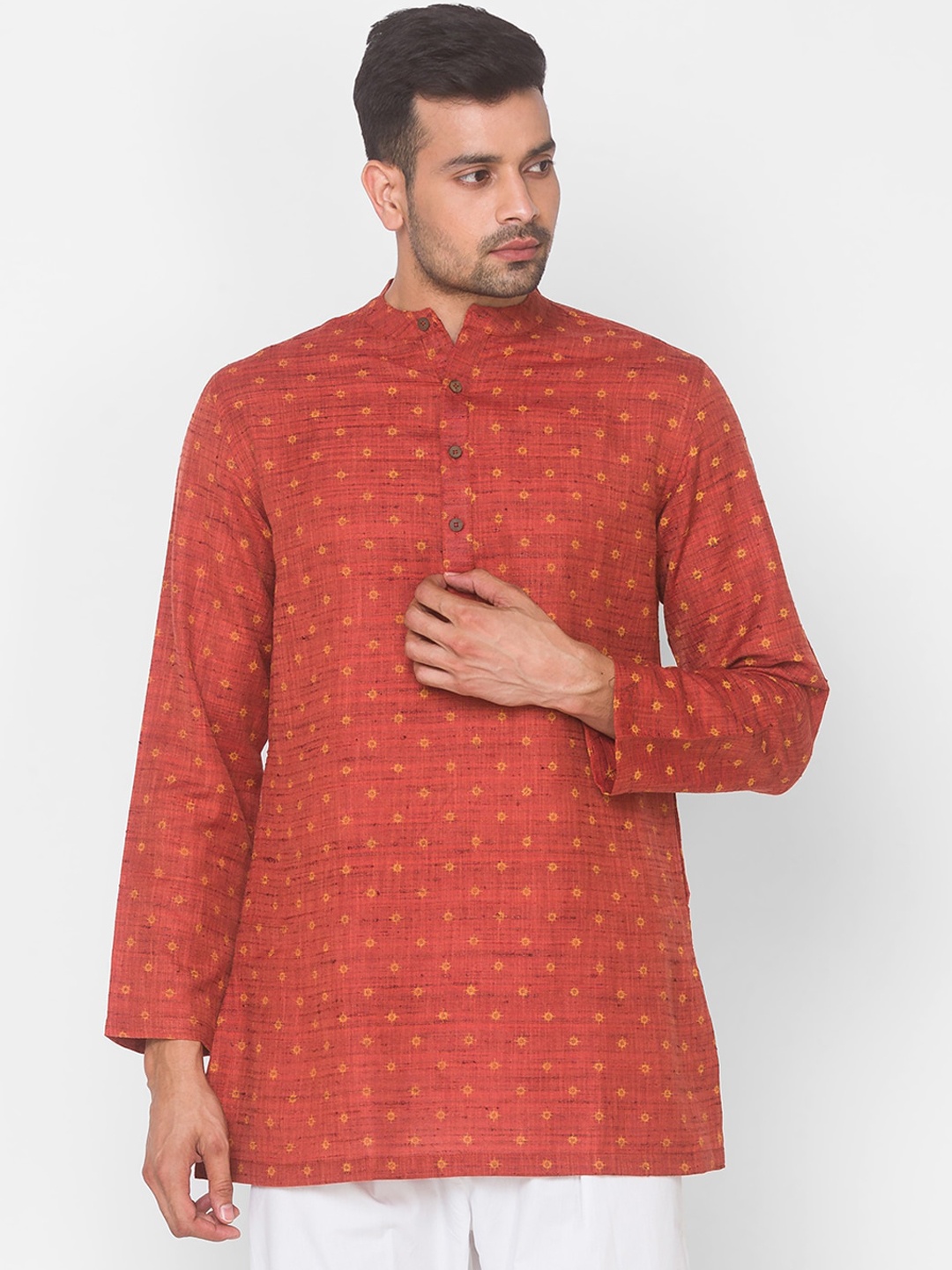 

Ethnicity Men Rust Ethnic Motifs Thread Work Kurta