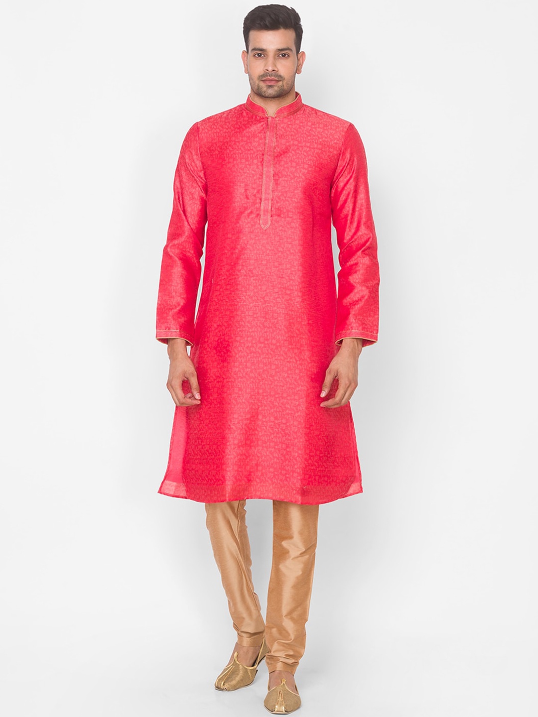 

Ethnicity Men Coral Pink Regular Kurta with Churidar