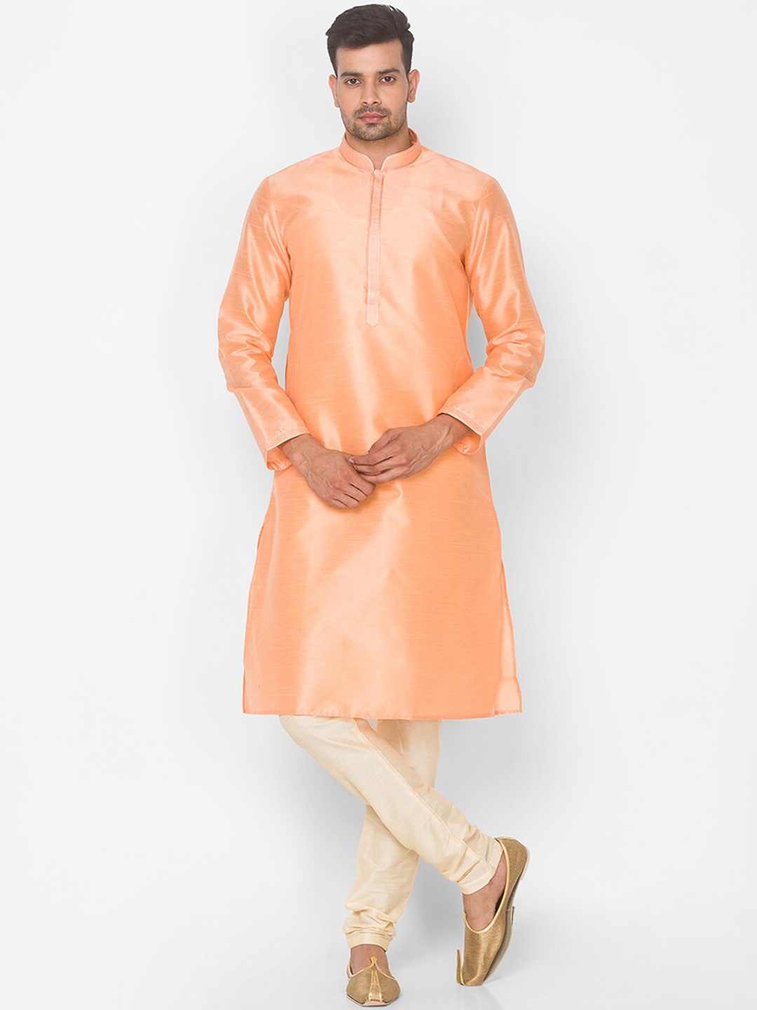 

Ethnicity Men Peach-Coloured Kurta with Churidar