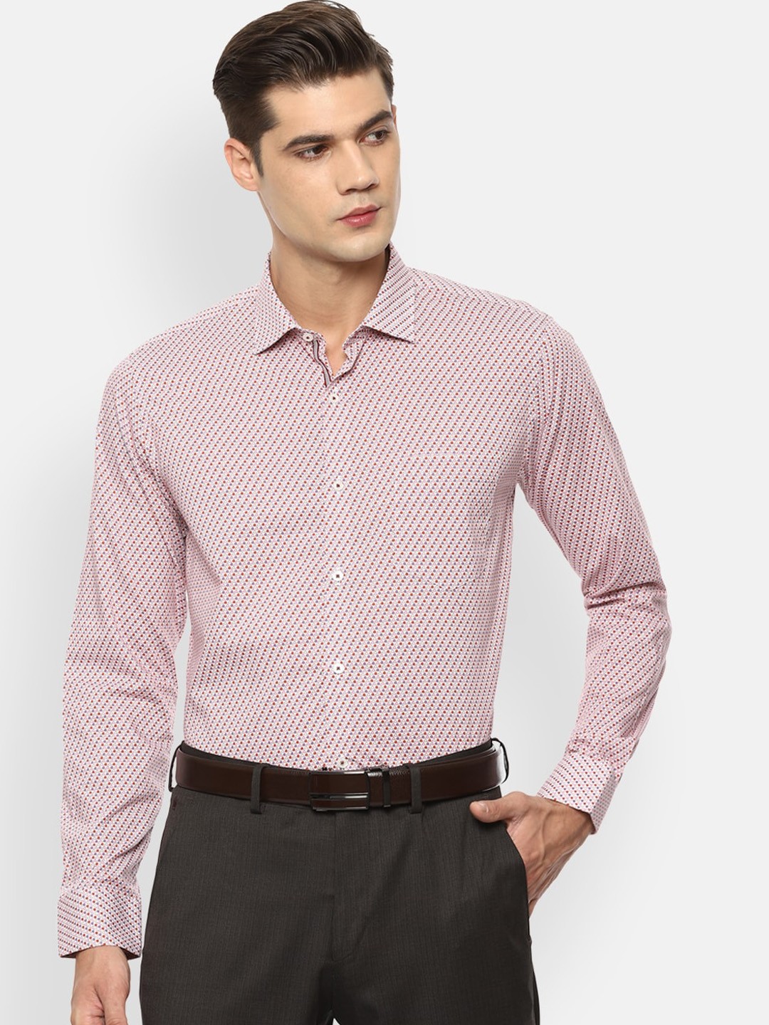 

Van Heusen Men Pink Slim Fit Opaque Printed Formal Shirt