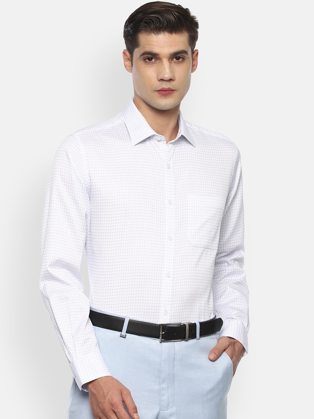 

Van Heusen Men White Grid Tattersall Checks Opaque Checked Formal Shirt