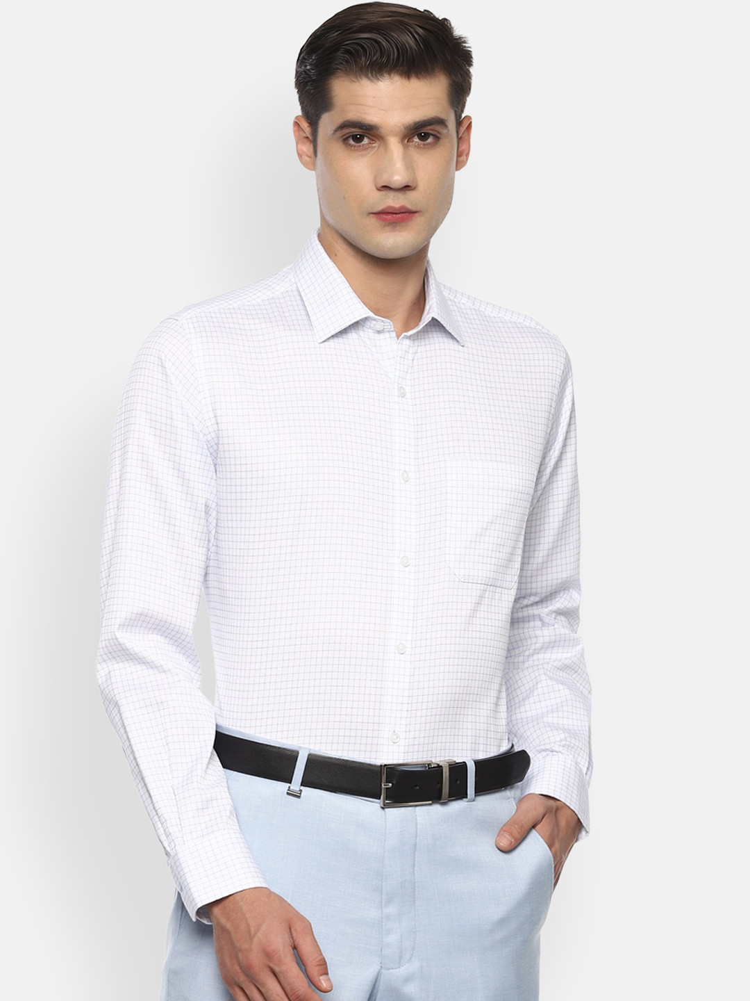 

Van Heusen Men White Grid Tattersall Checks Opaque Checked Formal Shirt