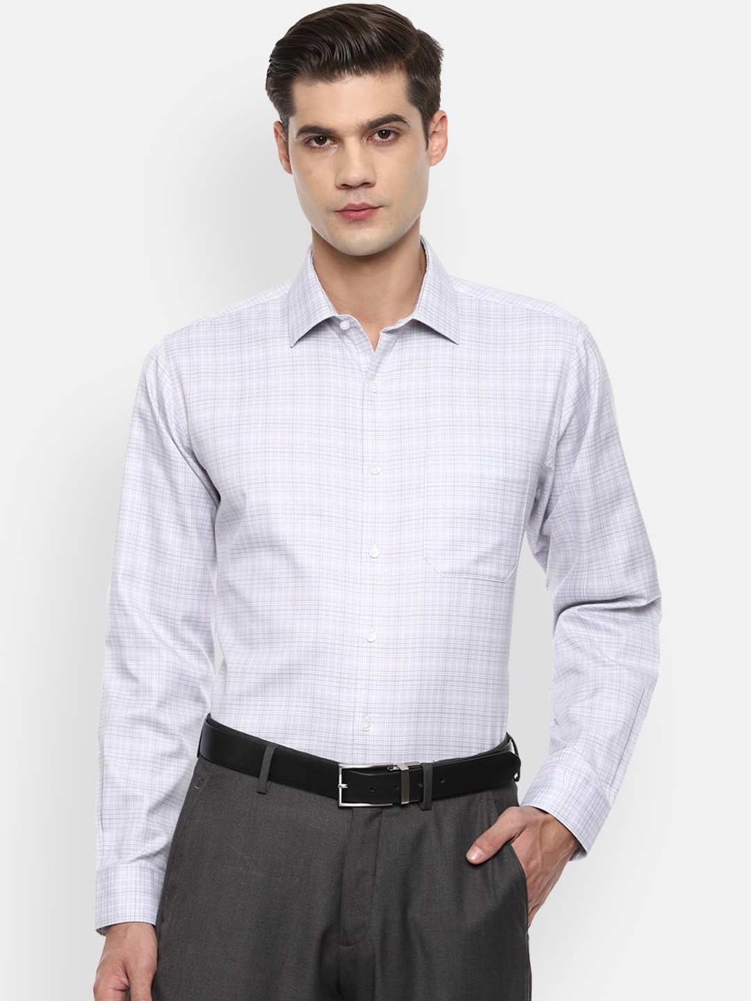 

Van Heusen Men White Opaque Checked Formal Shirt