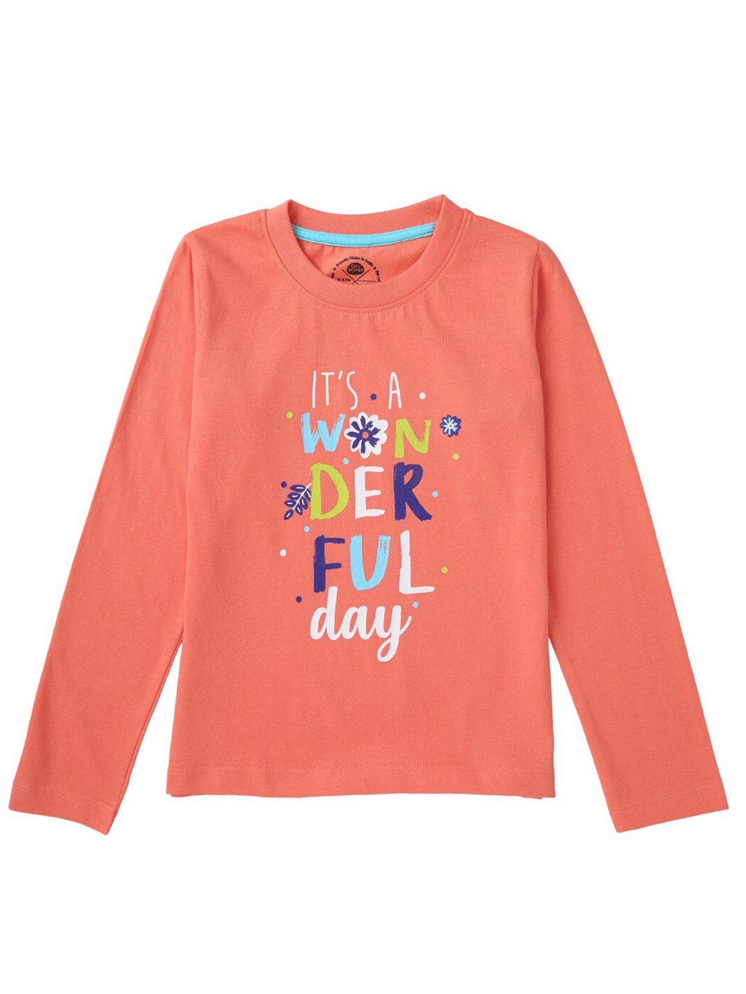 

Cub McPaws Girls Peach-Coloured Typography Printed Applique T-shirt
