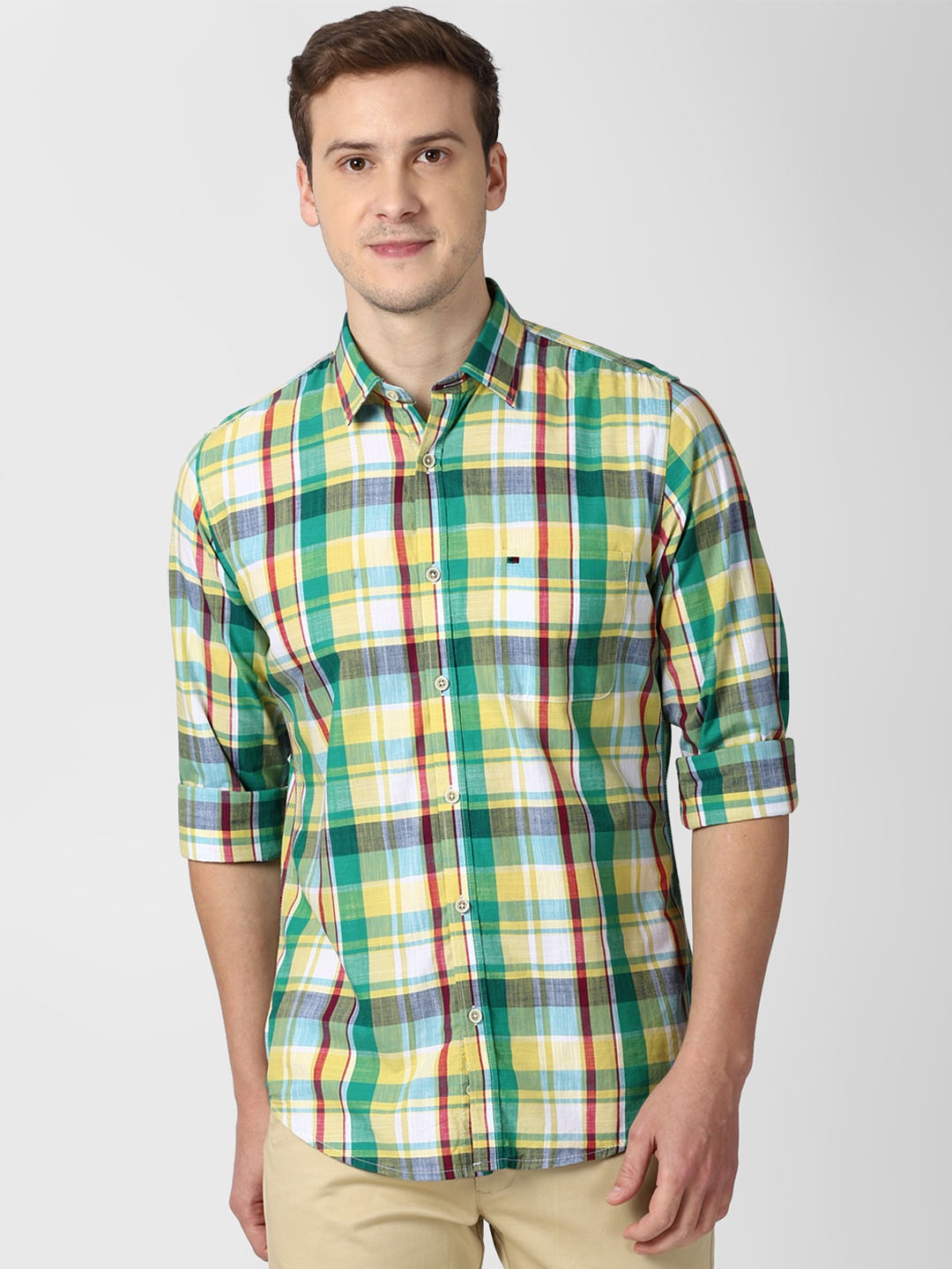 

Peter England Casuals Men Green Slim Fit Tartan Checks Opaque Checked Casual Shirt
