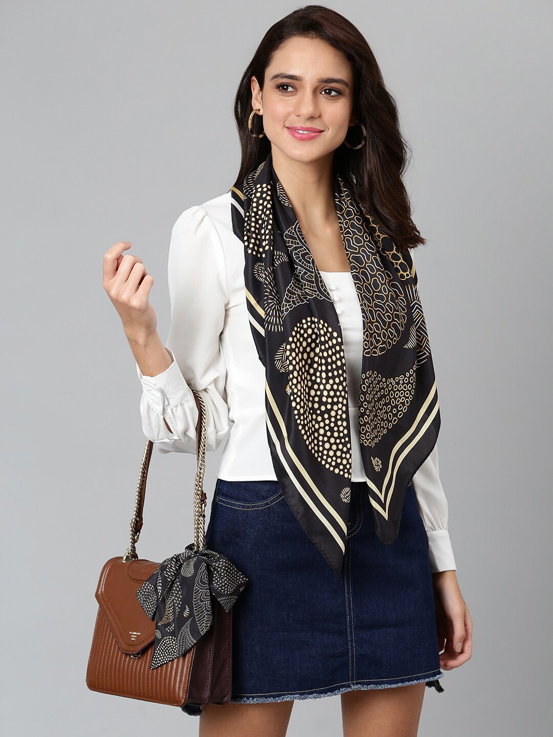 

Tossido Women Black & Beige Printed Designer Scarf