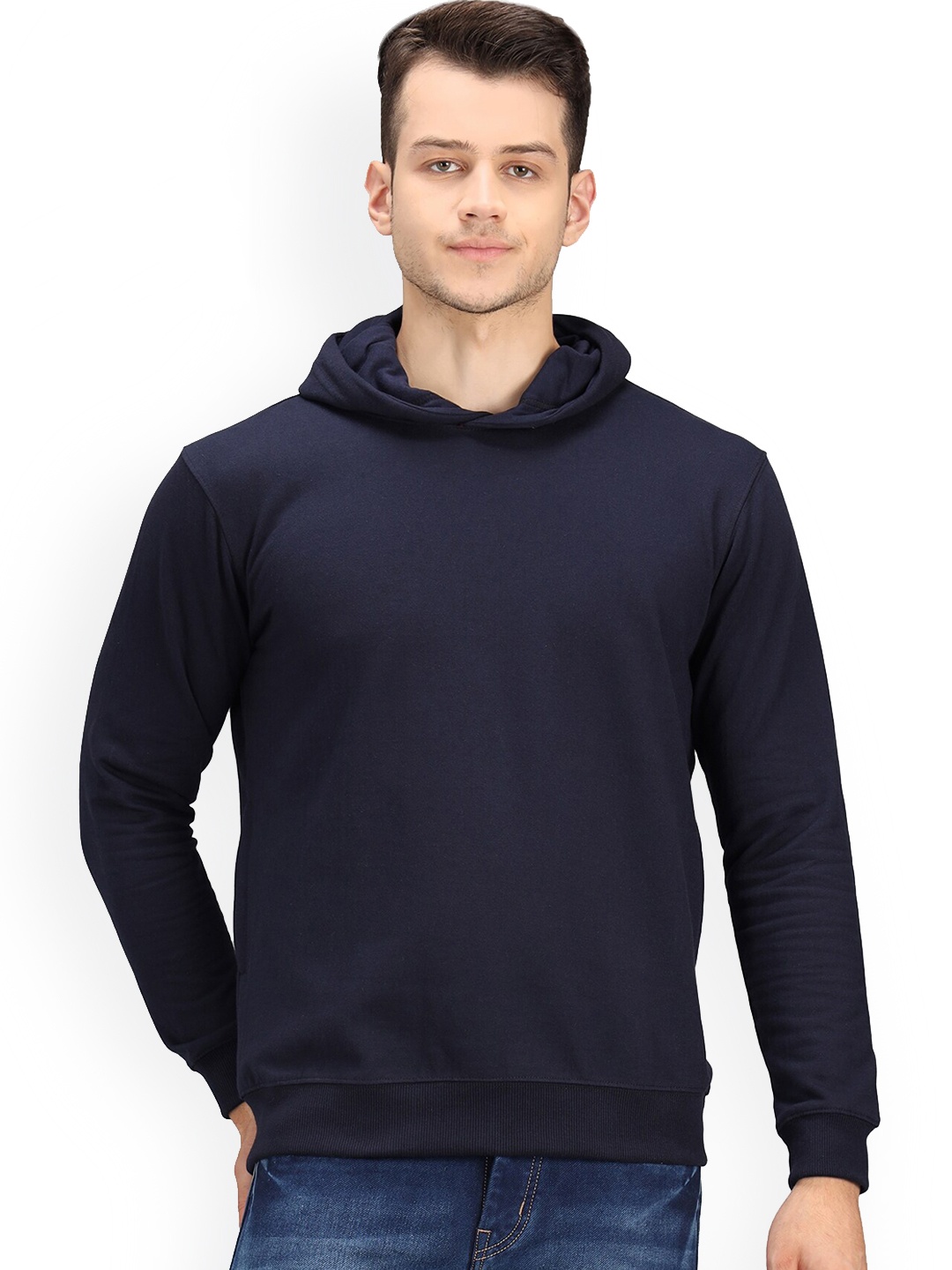 

Ratans Men Navy Blue Hooded Sweatshirt