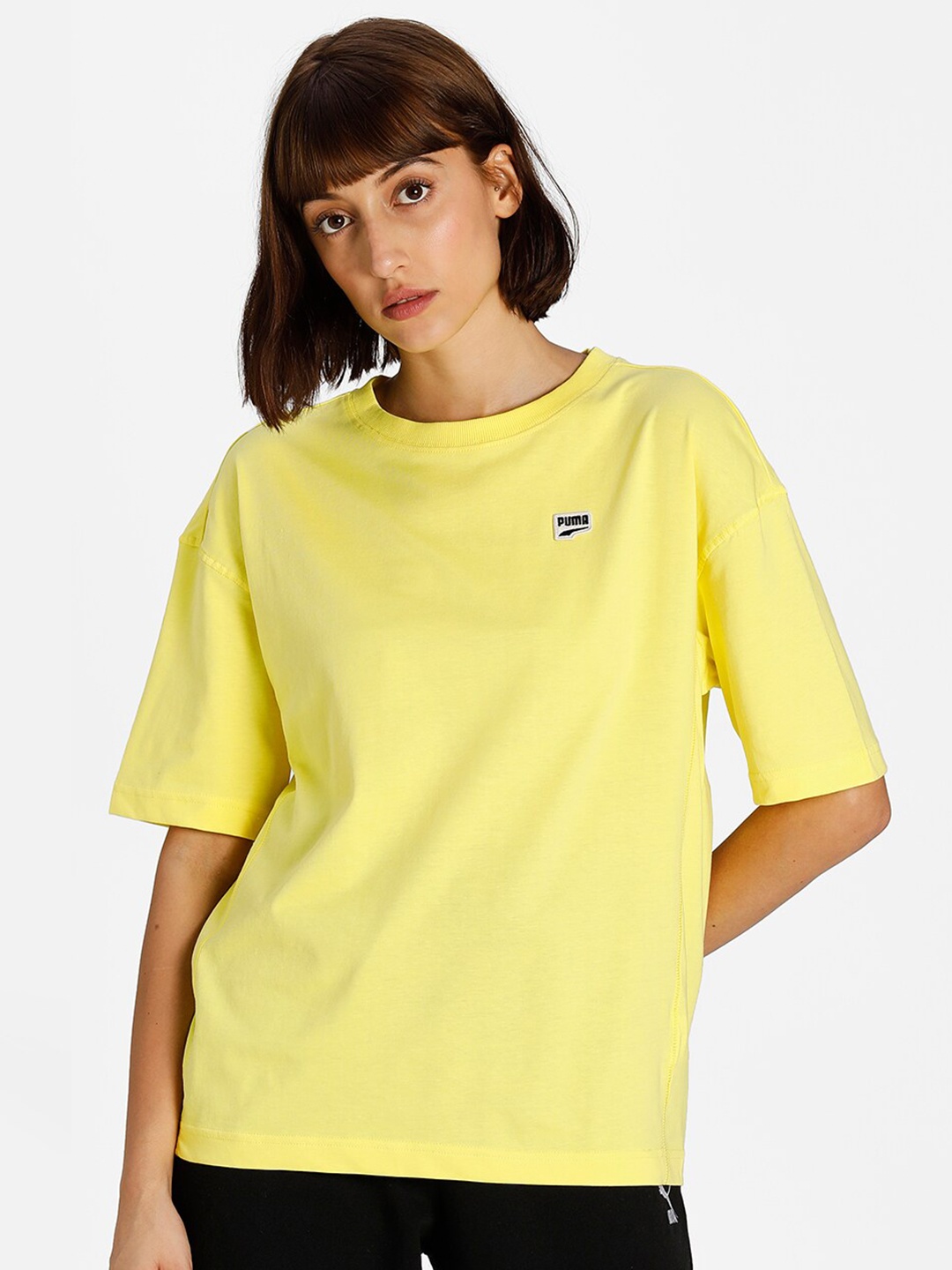 

Puma Women Yellow Downtown Graphic Printed Cotton T-shirt