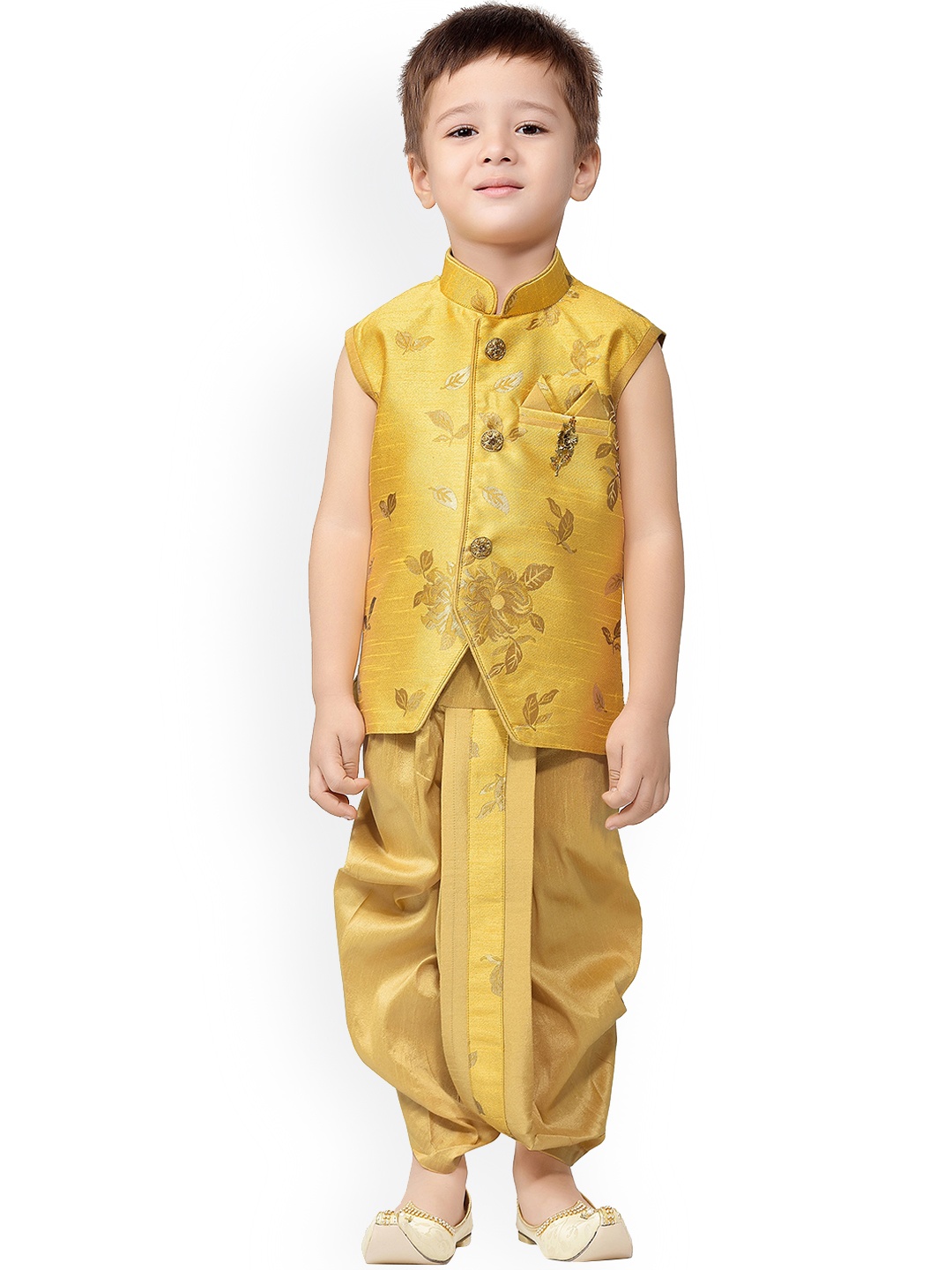 

Jeetethnics Boys Yellow Floral Regular Kurta with Dhoti Pants