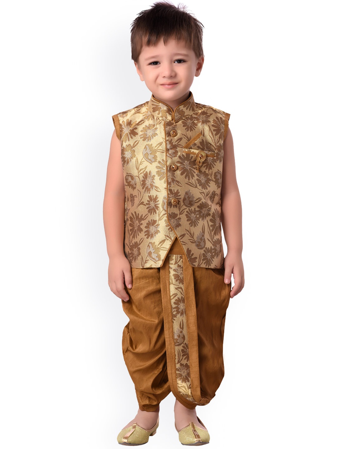 

Jeetethnics Boys Beige & Brown Floral Woven Design Regular Kurta with Dhoti Pants