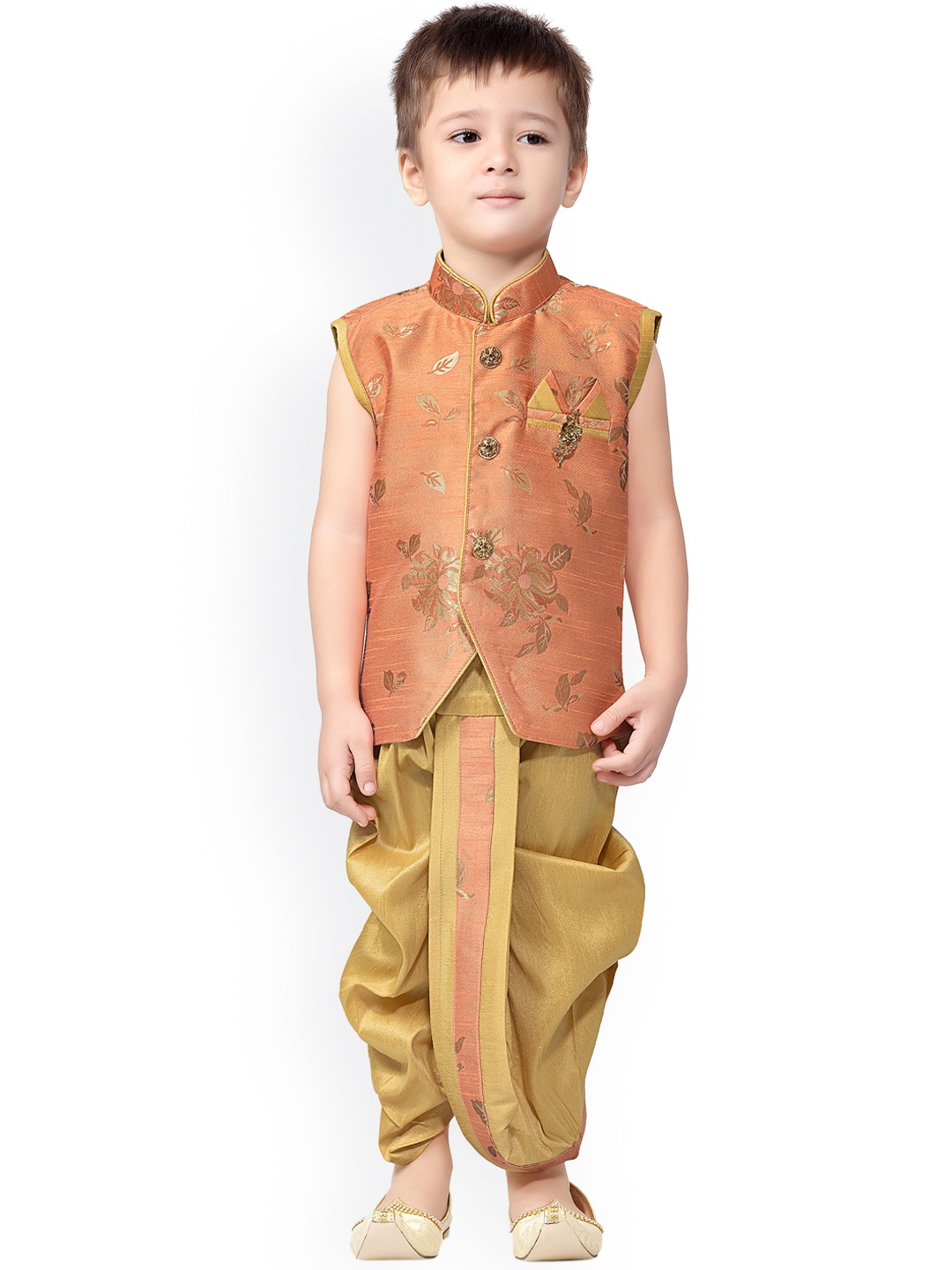 

Jeetethnics Boys Orange Embroidered Angrakha Kurta with Dhoti Pants