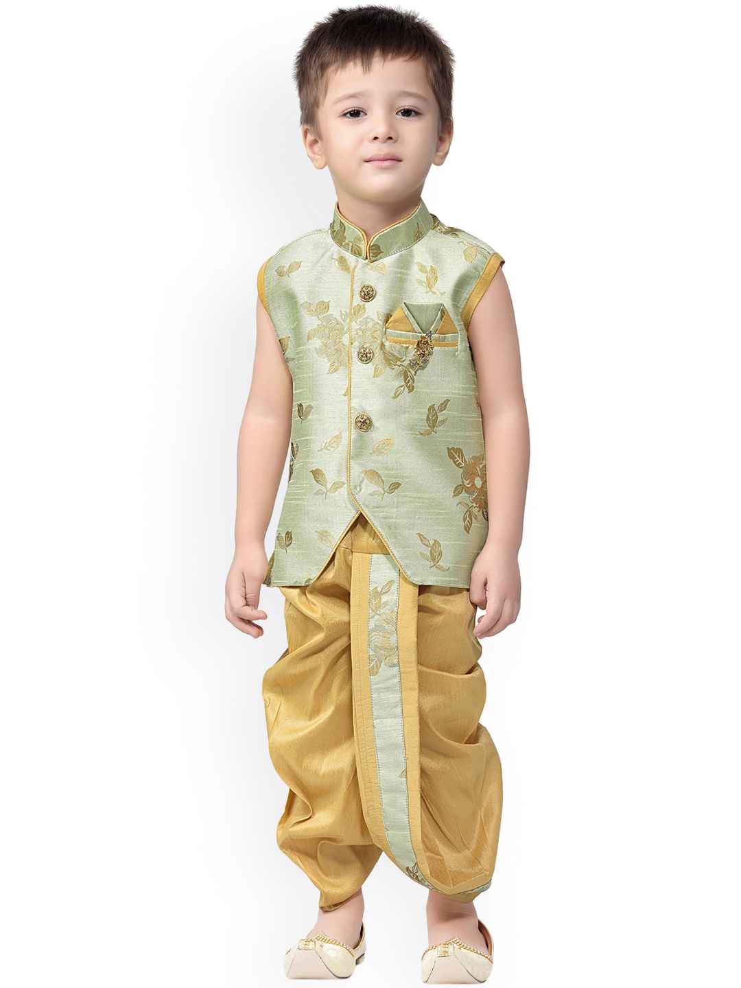 

Jeetethnics Boys Green & Gold Floral Regular Kurti with Dhoti Pants