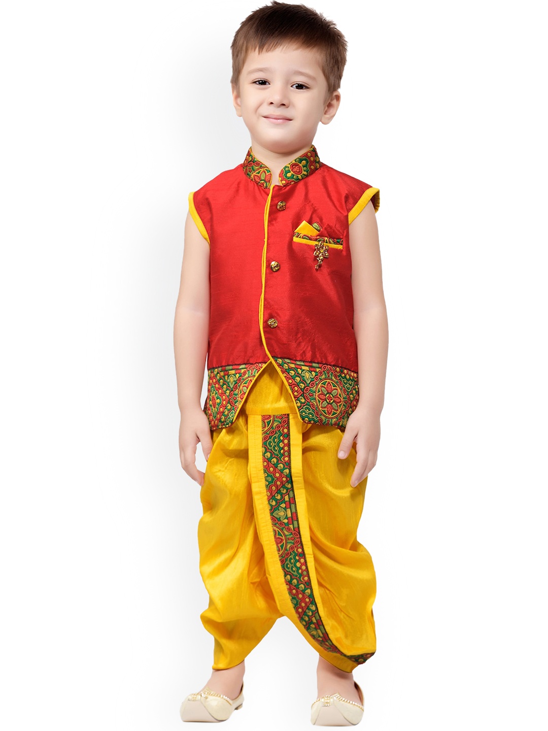 

Jeetethnics Boys Red Embroidered Regular Kurti with Dhoti Pants