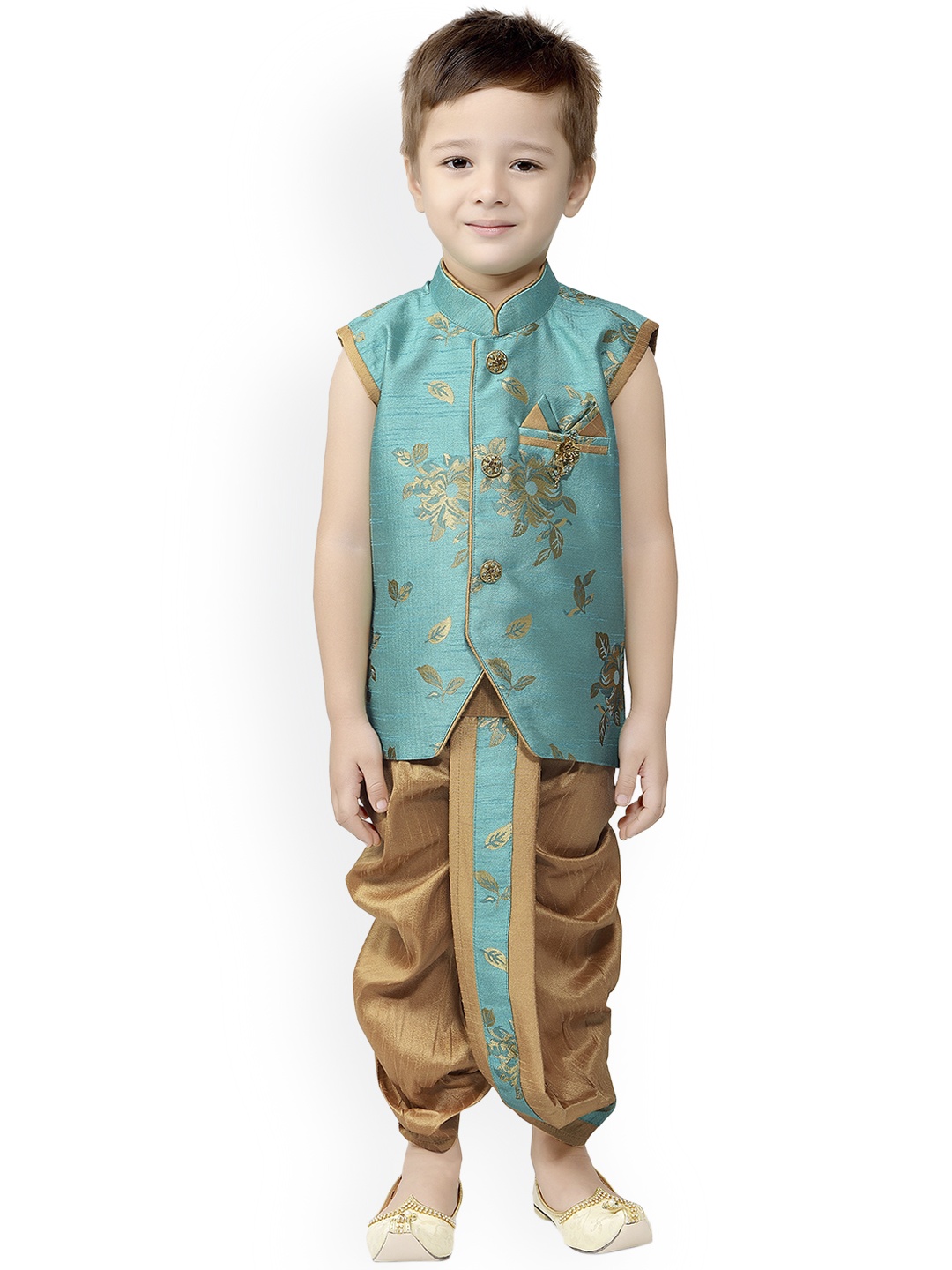 

Jeetethnics Boys Turquoise Blue Floral Embroidered Regular Kurta with Dhoti Pants