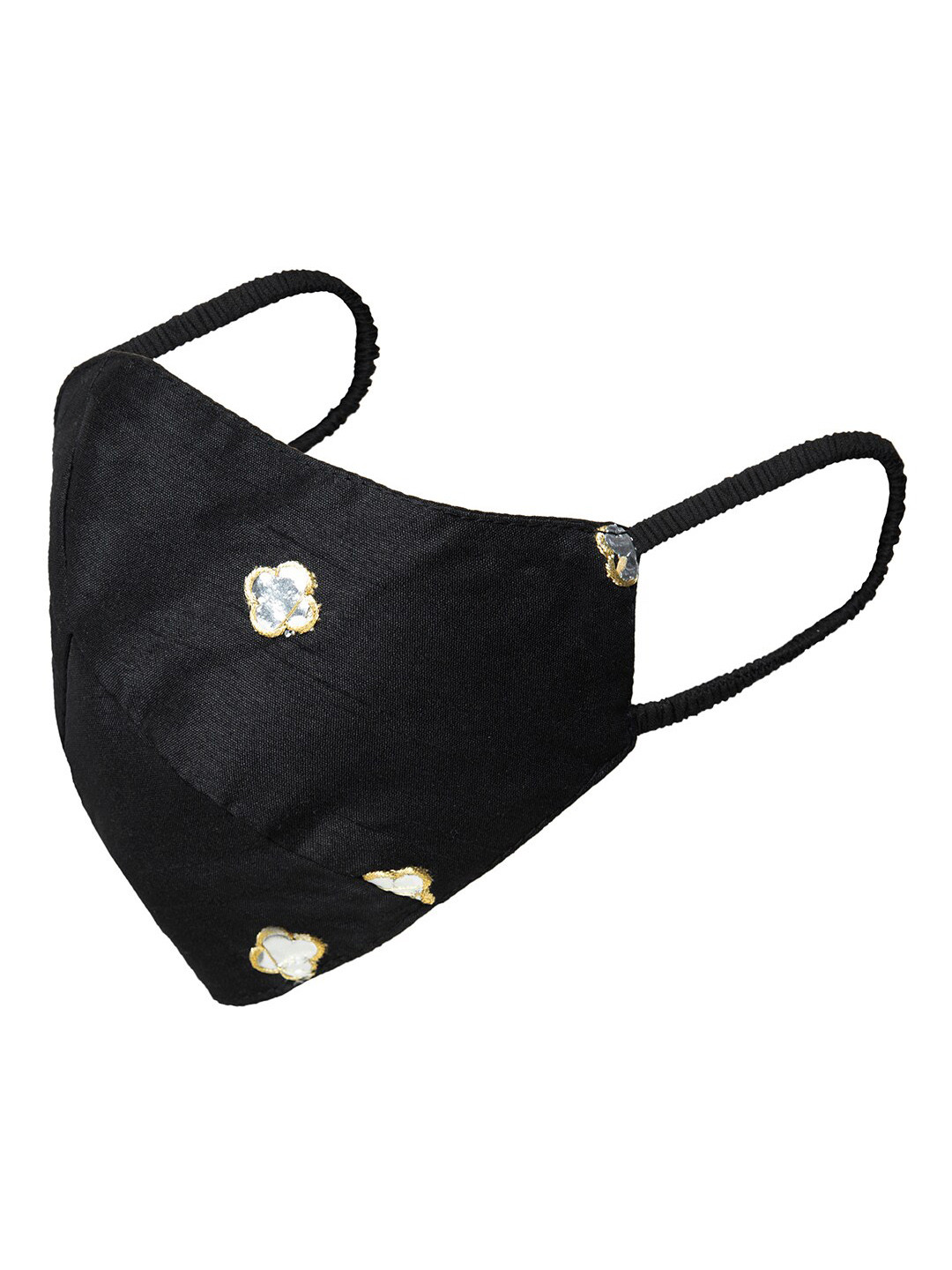 

INDYA Women Black & Gold-Coloured Embellished 2-Ply Reusable Cloth Mask