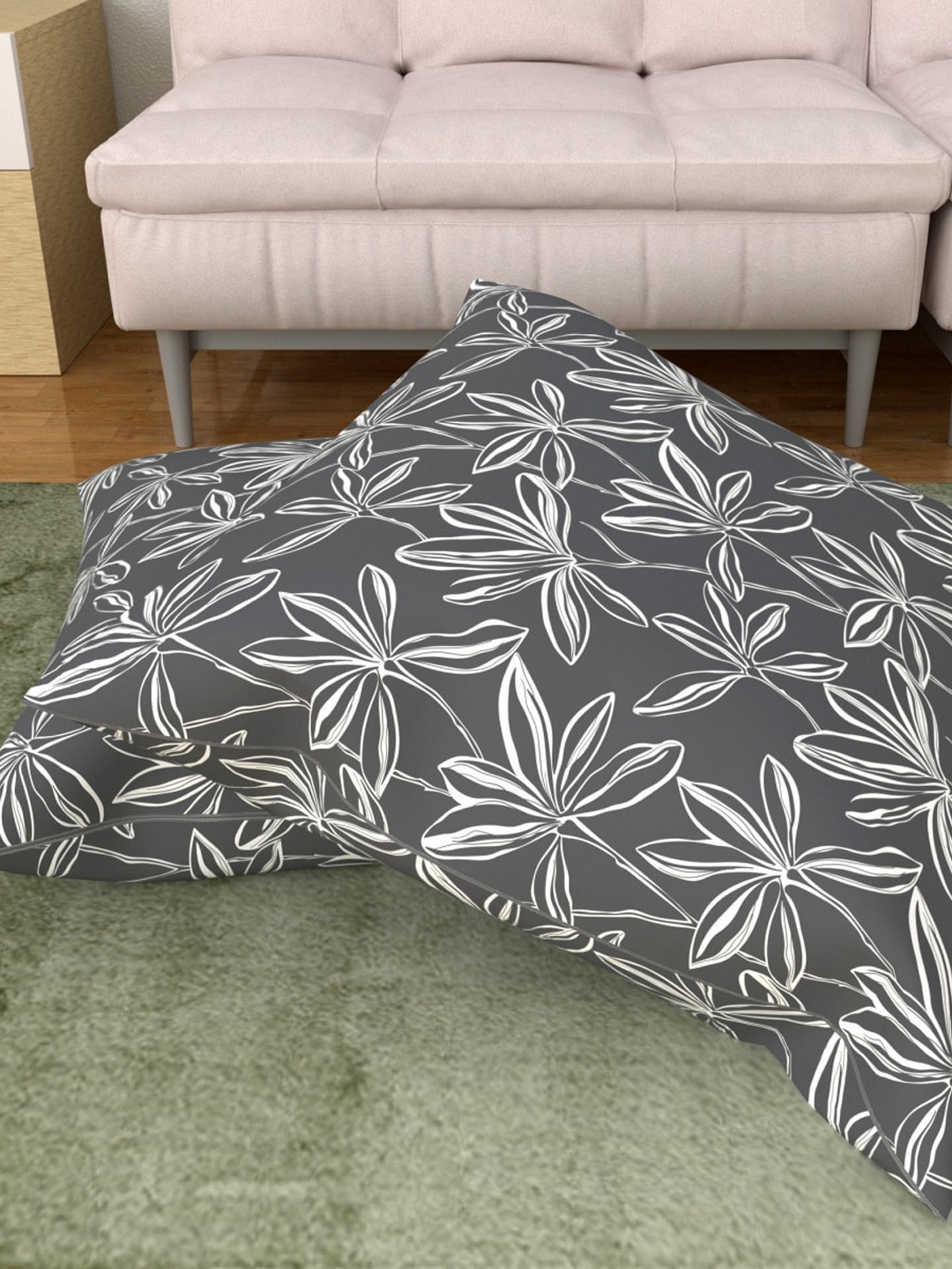 

Home Centre Set Of 2 Grey & White Ebony Printed Filled Cushions