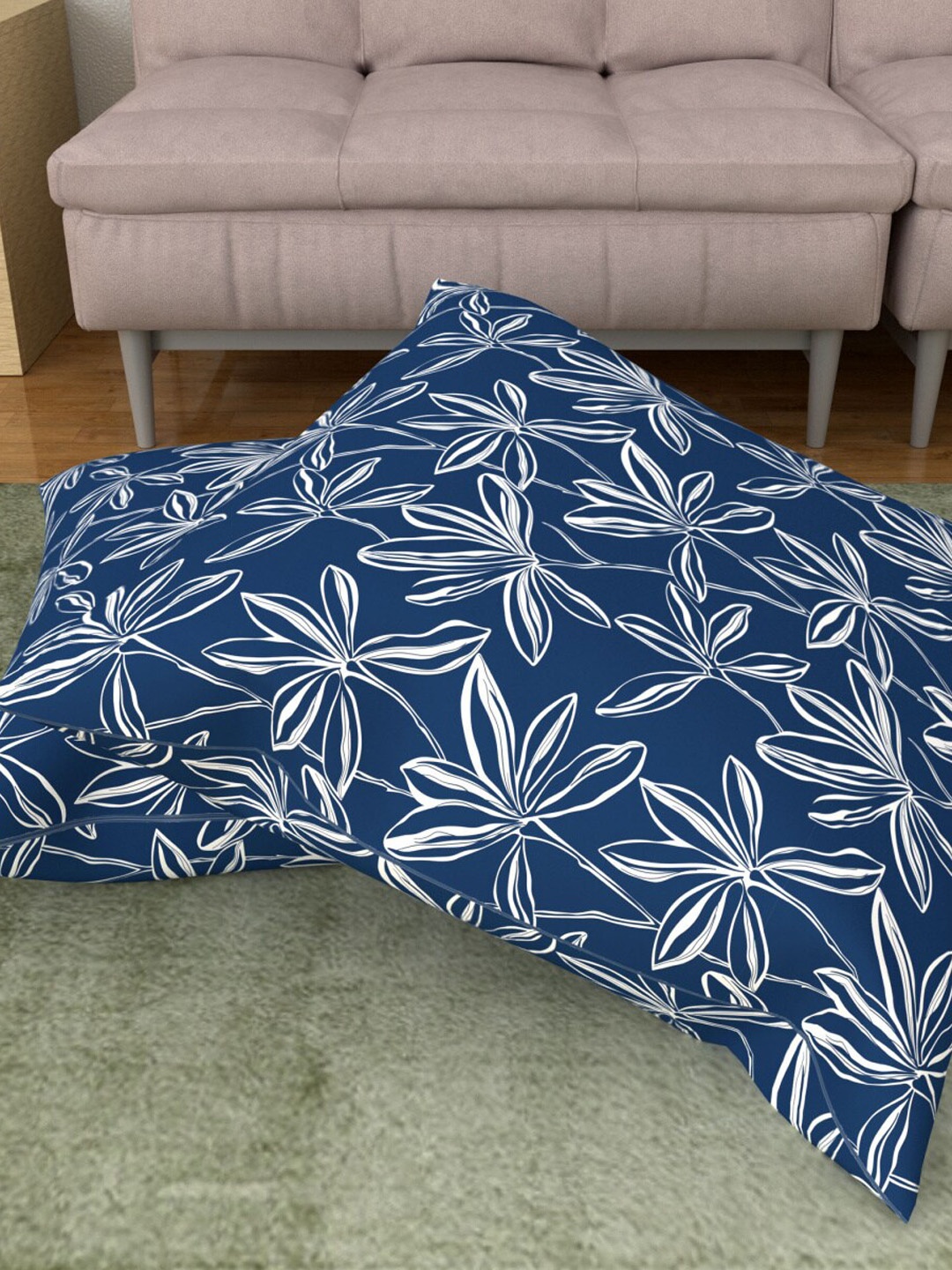 

Home Centre Set Of 2 Blue & White Printed Square Cushion