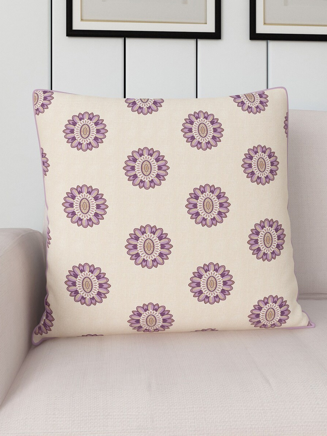 

Home Centre Purple & Cream-Coloured Printed Cotton Filled Cushion