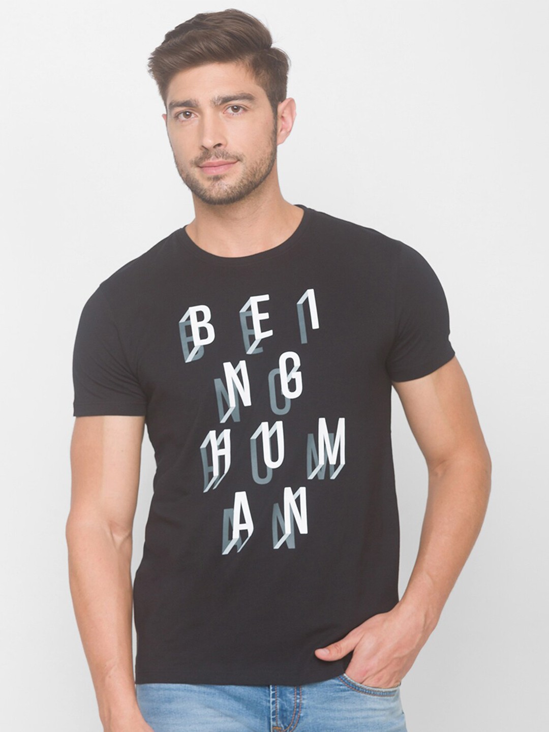 

Being Human Men Black Typography Printed T-shirt