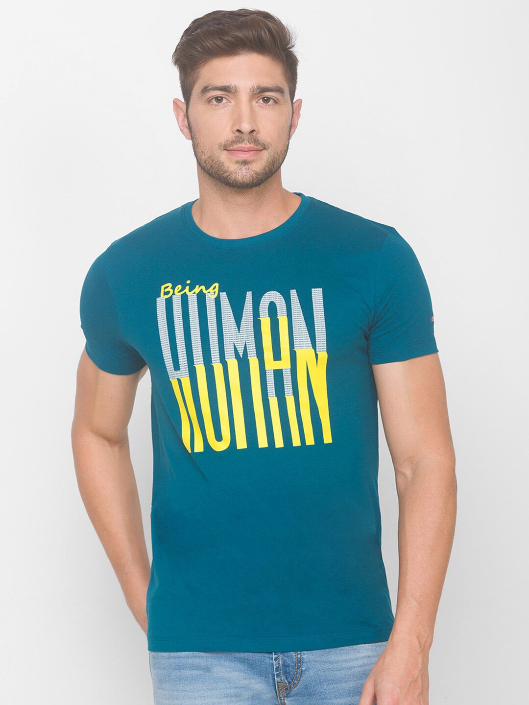 

Being Human Men Blue Typography Printed T-shirt