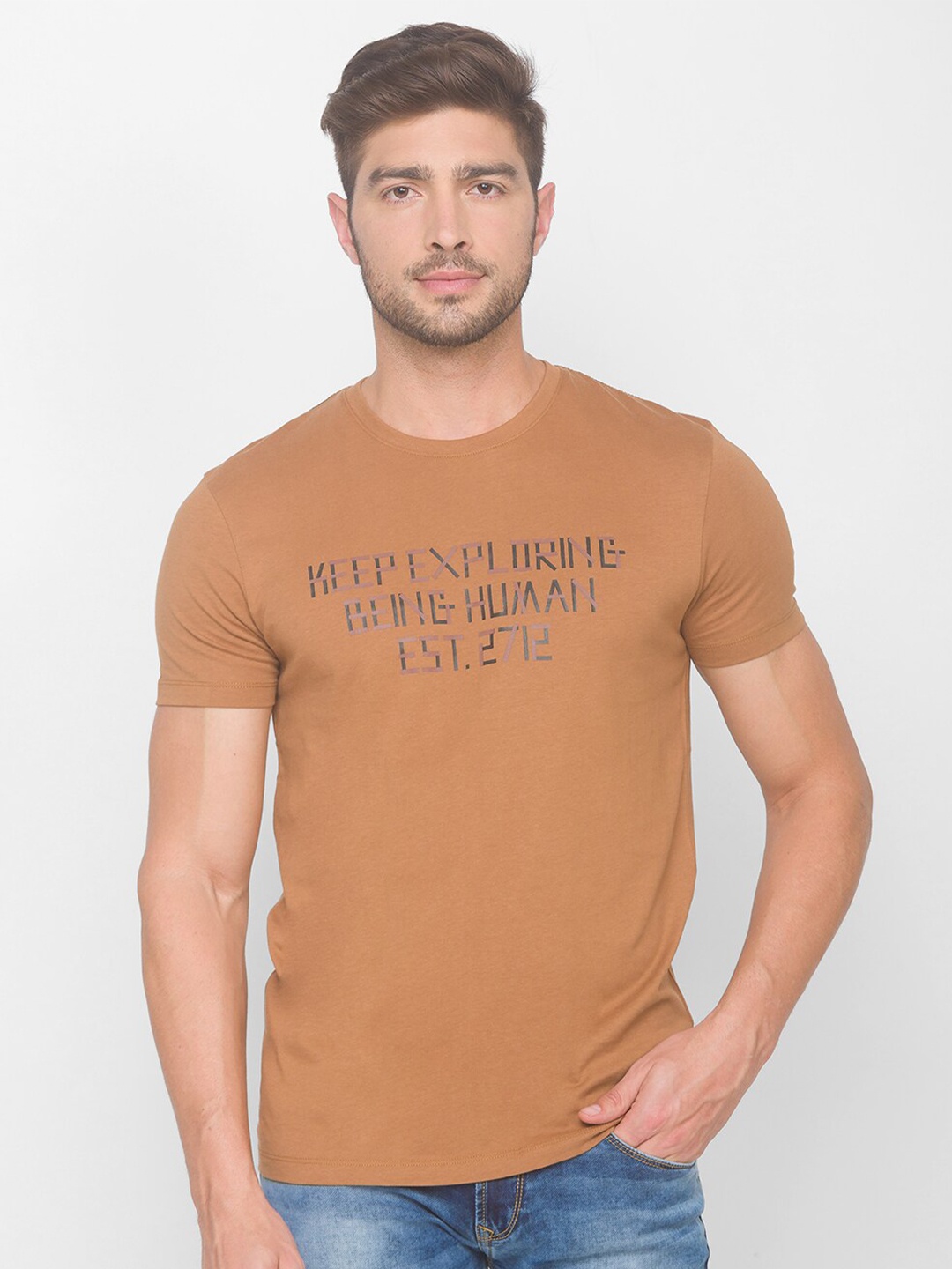 

Being Human Men Brown Typography Printed T-shirt