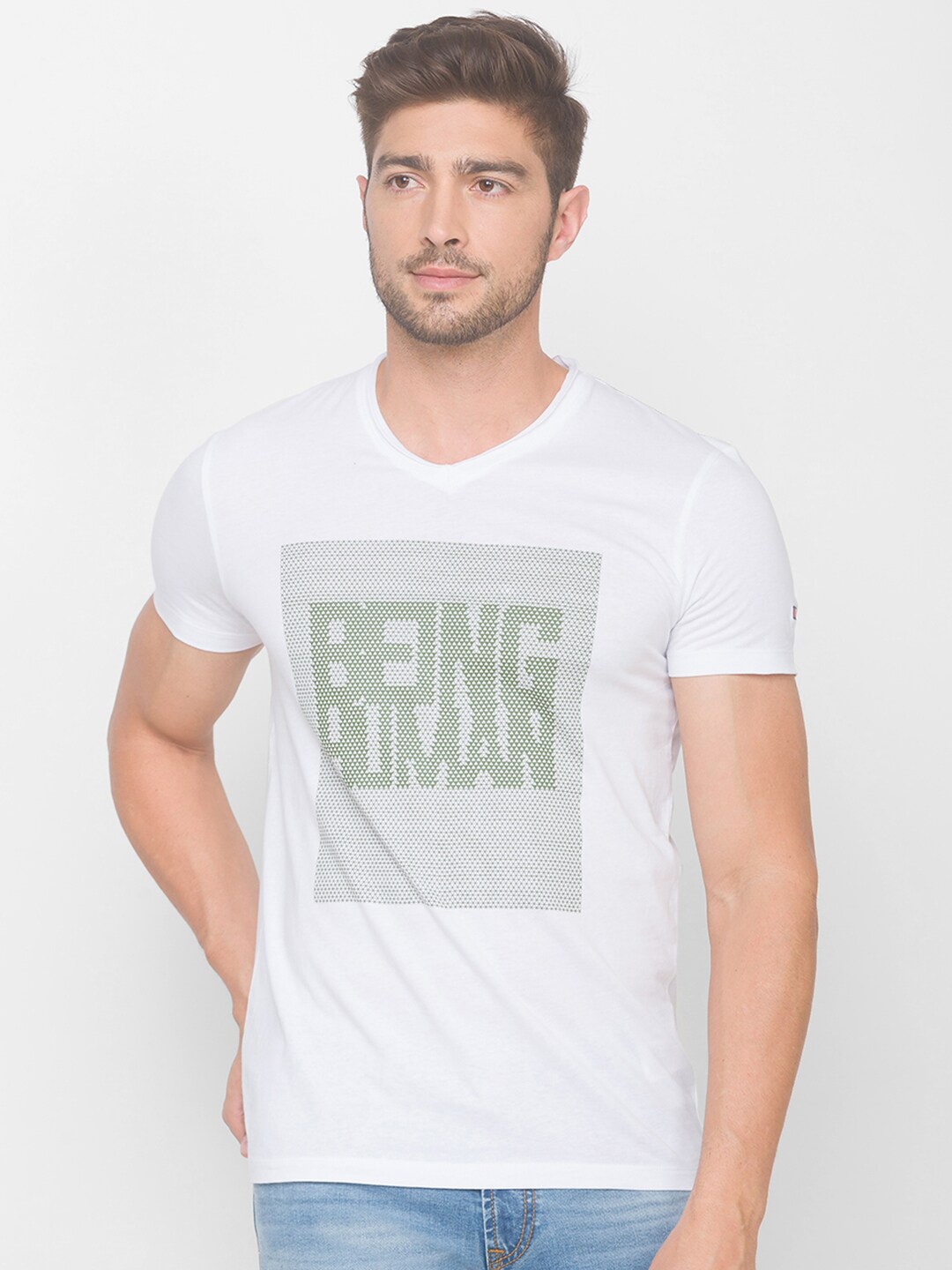 

Being Human Men White & Green Printed T-shirt