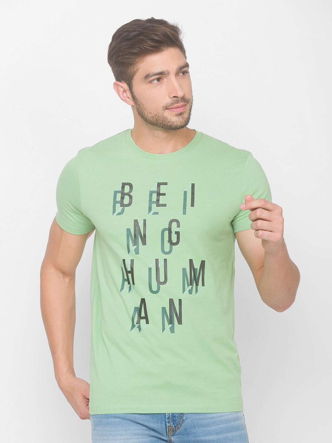 

Being Human Men Green Typography Printed T-shirt