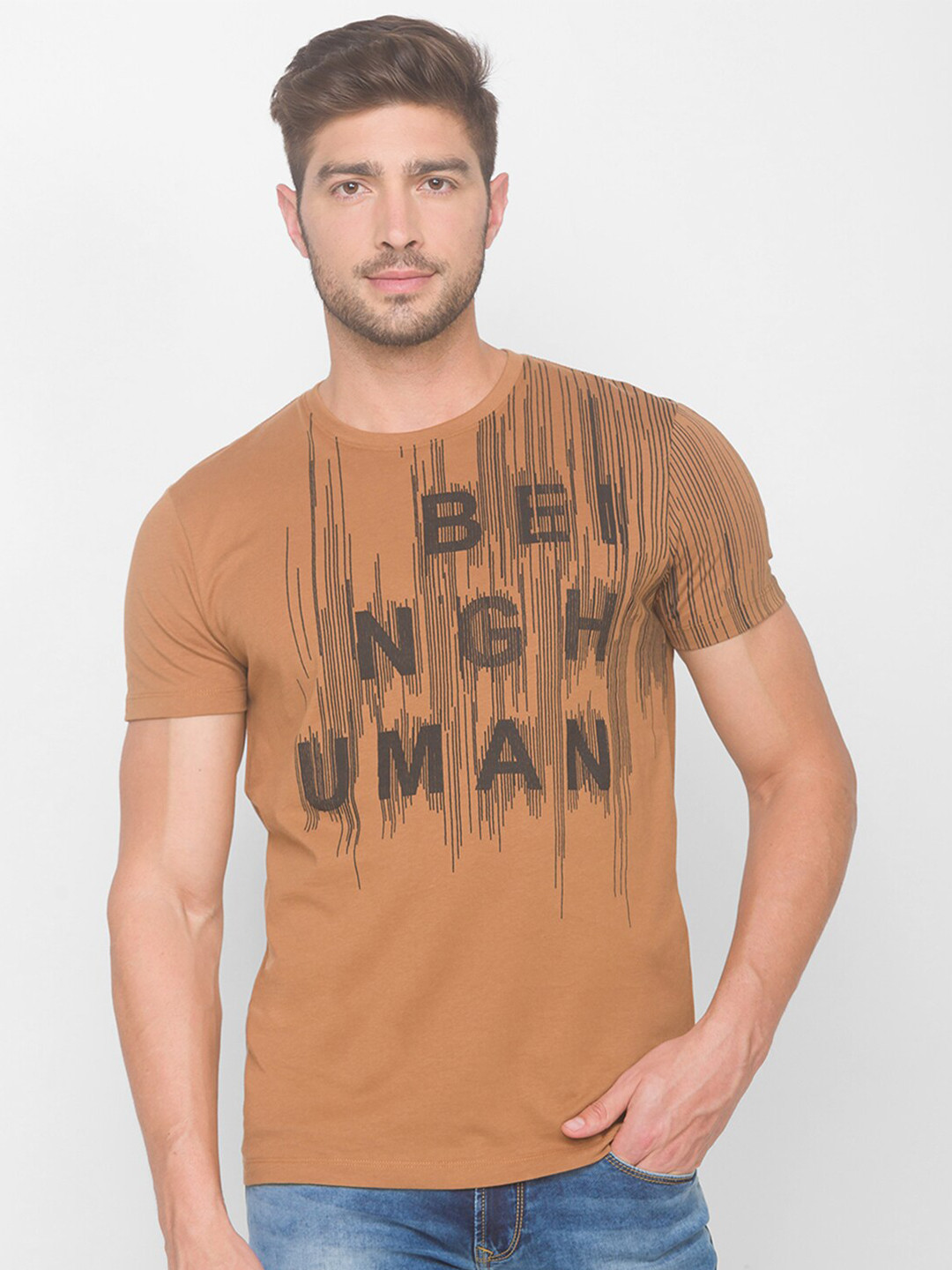 

Being Human Men Brown Brand Logo Printed Cotton T-shirt