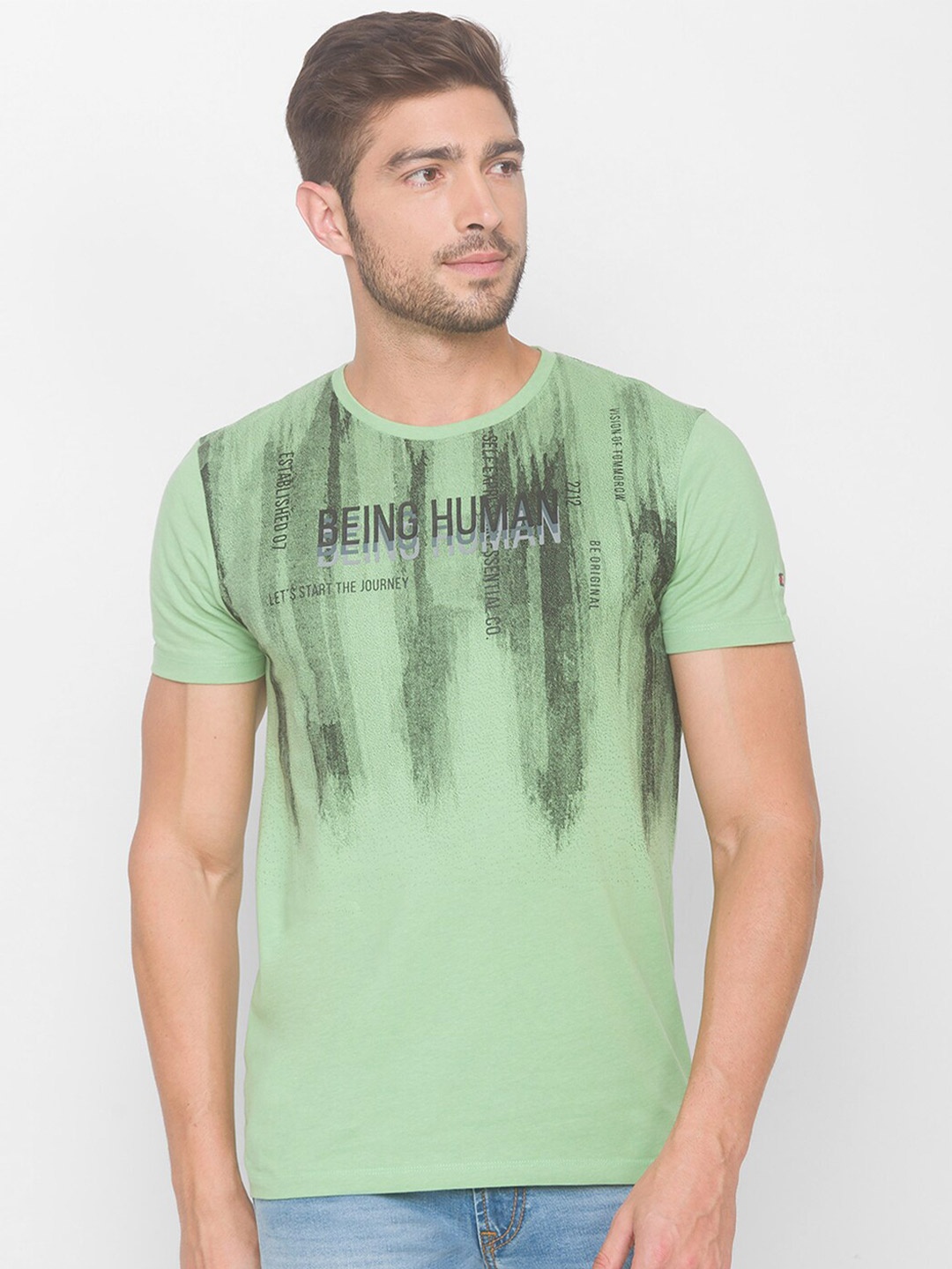 

Being Human Men Green Printed Raw Edge T-shirt