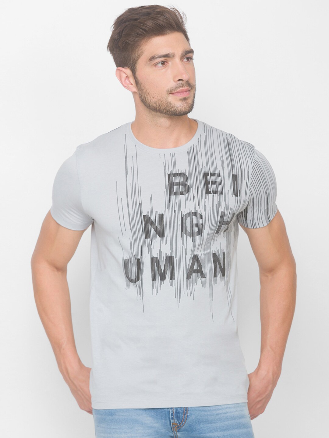 

Being Human Men Grey Typography Printed Pockets T-shirt