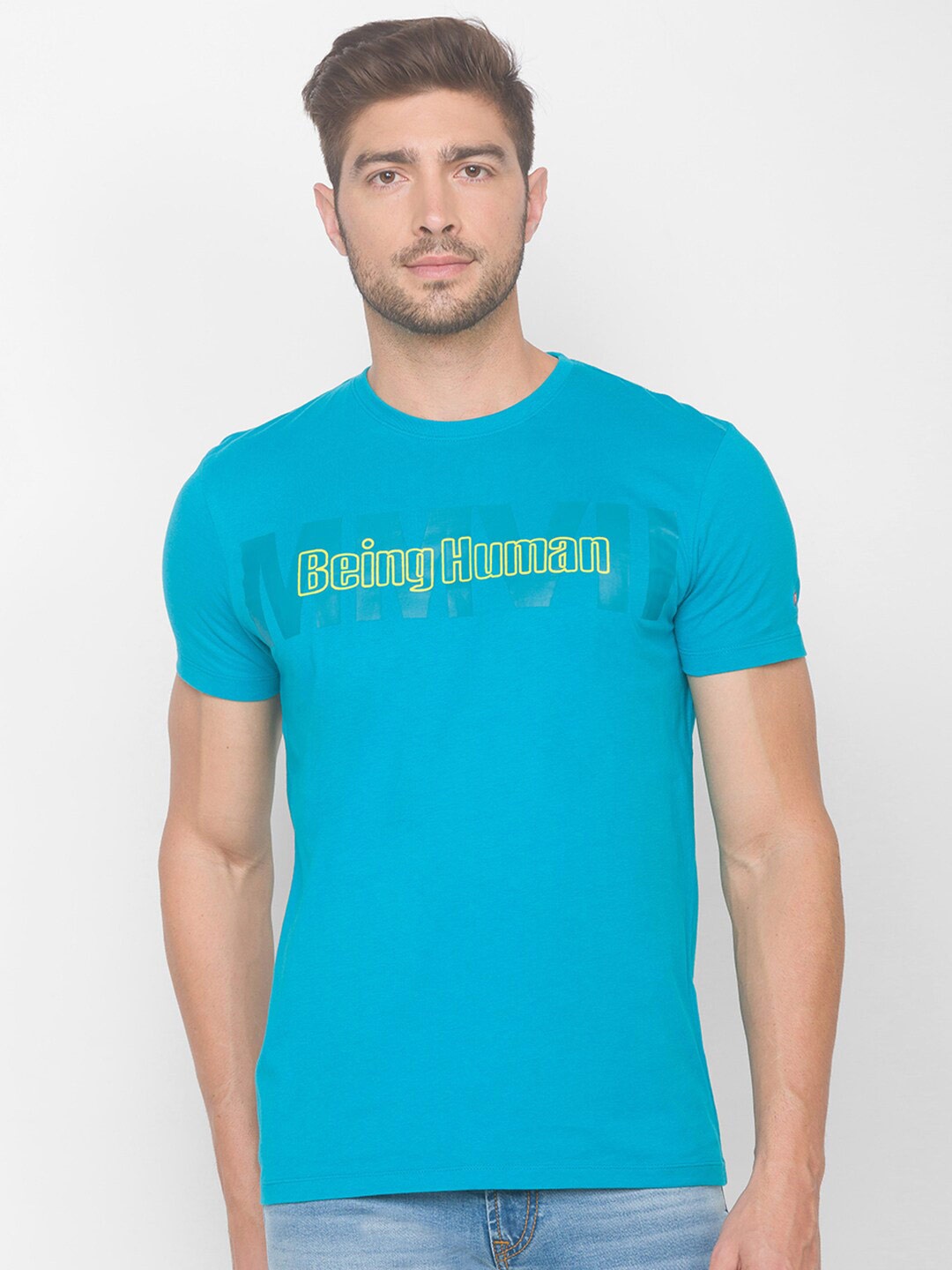 

Being Human Men Blue Typography Printed T-shirt