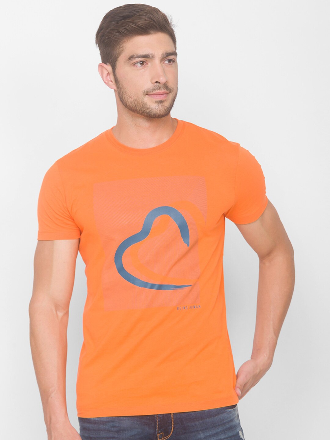 

Being Human Men Orange Typography Printed Pockets T-shirt