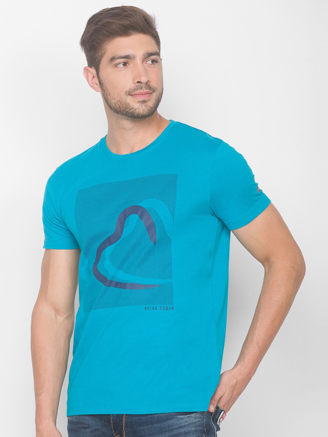 

Being Human Men Blue & Grey Graphic Printed T-Shirt