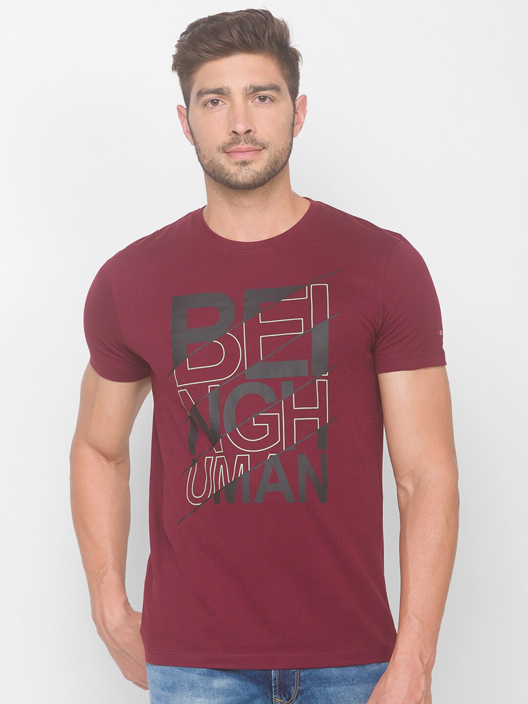 

Being Human Men Maroon Typography Printed T-shirt