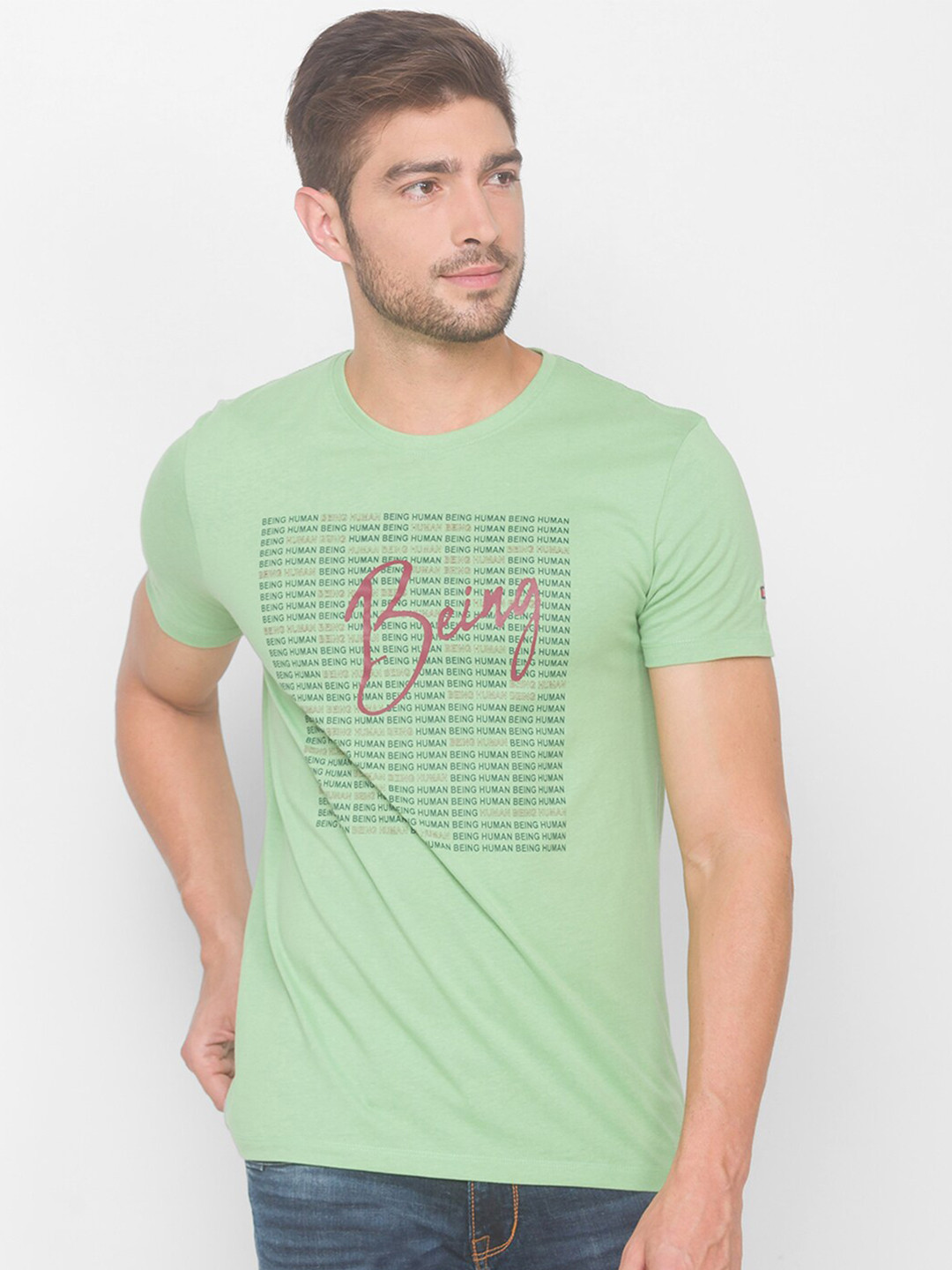 

Being Human Men Green & Black Typography Printed Cotton T-shirt