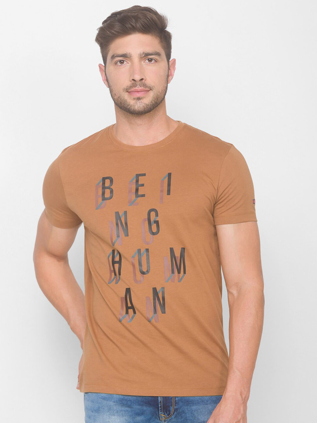 

Being Human Men Brown & Black Printed Round Neck T-shirt