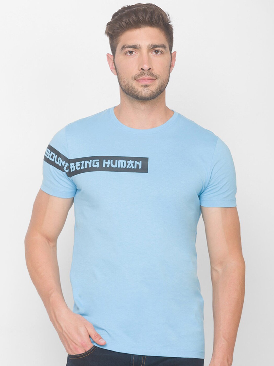 

Being Human Men Blue Typography Pockets T-shirt