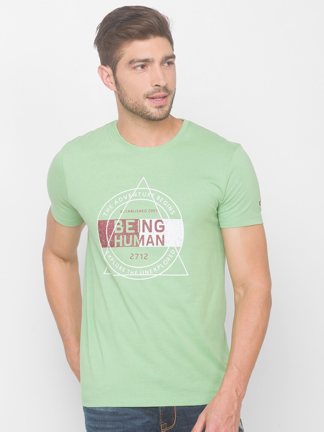 

Being Human Men Green Typography Printed T-shirt