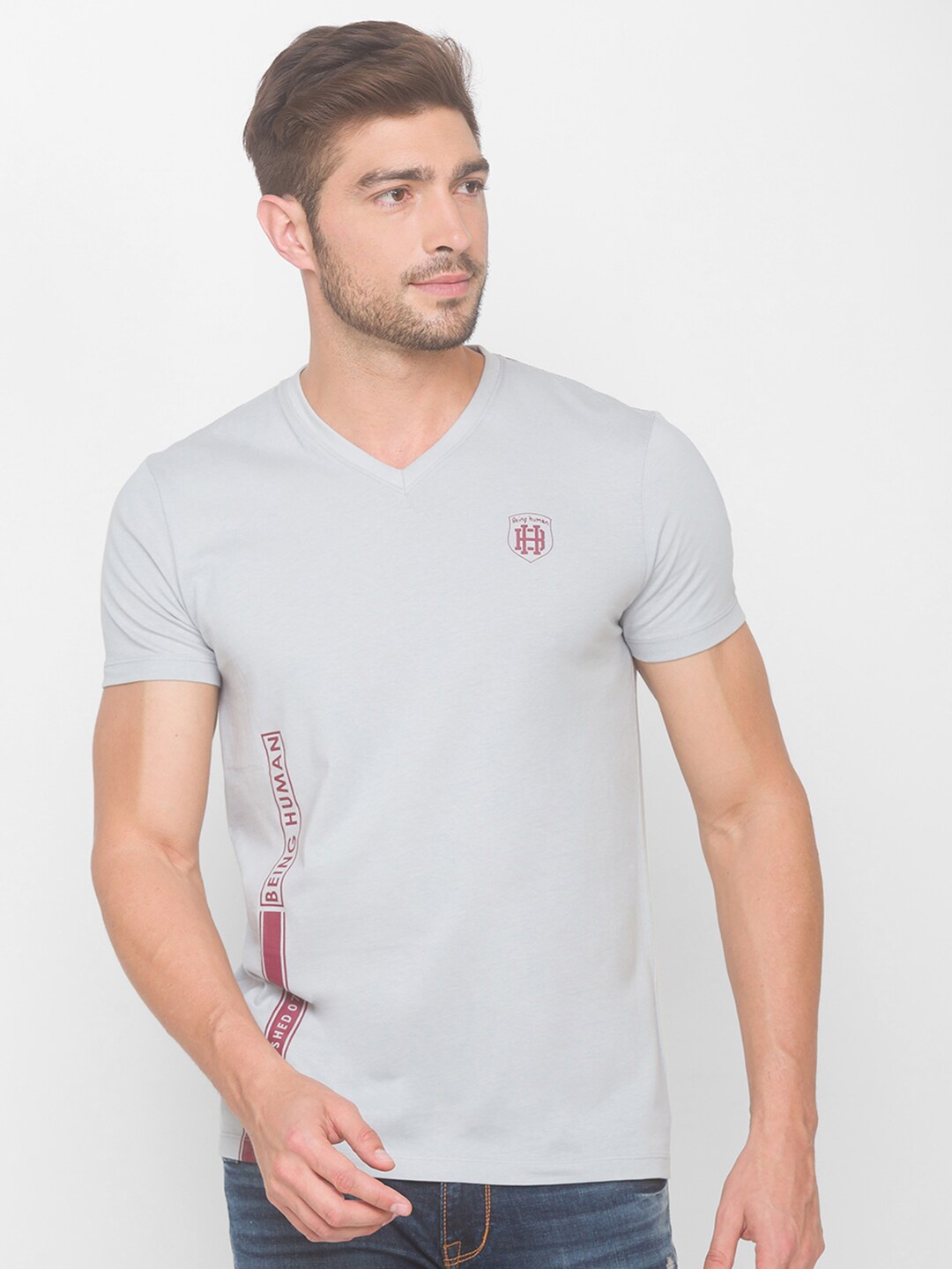 

Being Human Men Grey V-Neck T-shirt
